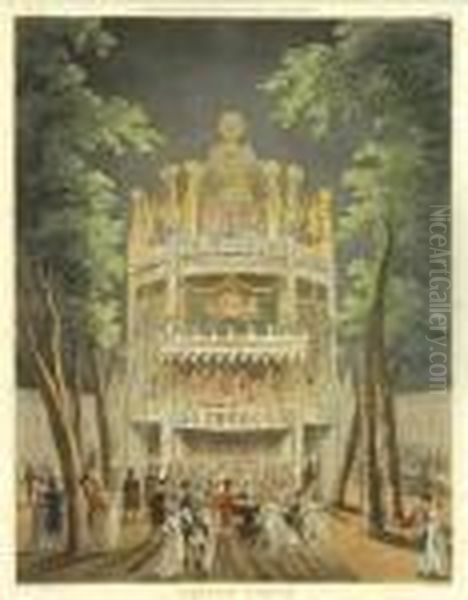 And A. Pugin. Vauxhall Garden; Lottery Drawing, Coopers Hall; Pillory, Charing Cross - view 1