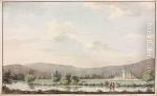 Attributed To. Figures By A Scottish River Before A Castle - view 1