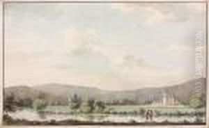 Attributed To. Figures By A Scottish River Before A Castle by Paul Sandby