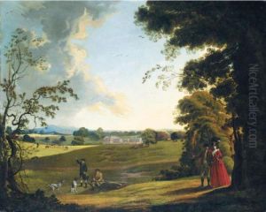 A View Of A Country Estate, 
Traditionally Identified As Waldershare Park, Kent, With An Elegant 
Couple Walking In The Foreground