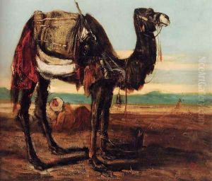 A Bedouin And A Camel Resting In A Desert Landscape