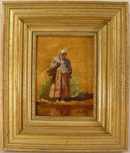 Peasant Woman Looking At Her Reflection by Ivan Shishkin