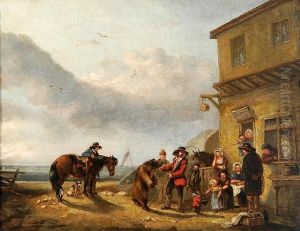 Village Scene With Figures And A Circus Bear by Thomas Smythe