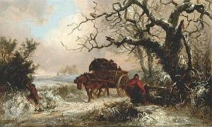 Horse And Cart On A Track In The Snow by Thomas Smythe
