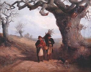 Figures And Dog On A Country Lane