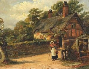 A Lady By A Well Before A Thatched Cottage A Lady By A Well Before A Thatched Cottage