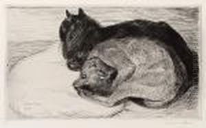 Two Sleeping Cats by Theophile Alexandre Steinlen