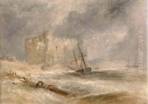 Wreckers Off A Coast With A Castle Beyond