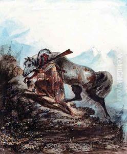 An Indian with the Scalp Lock of His Enemy by Alfred Jacob Miller