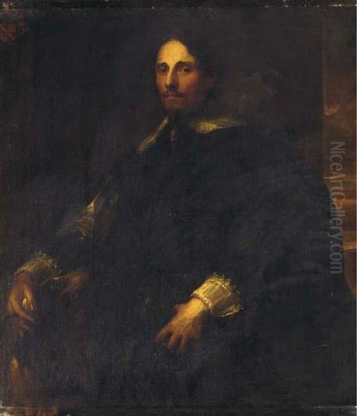 Portrait Of Philippe Le Roy, 
Lord Of Ravels, Half-length, In Blackrobes And Lace Collar And Cuffs, 
With A Hound At His Side - view 1