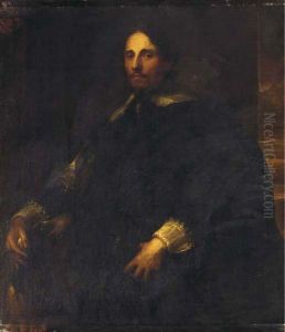 Portrait Of Philippe Le Roy, 
Lord Of Ravels, Half-length, In Blackrobes And Lace Collar And Cuffs, 
With A Hound At His Side