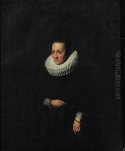 Portrait Of A Lady, Aged 58, 
Small Three Quarter Length, Wearing A Black Dress With Molenkraag And 
Cuffs, Golden Bracelets