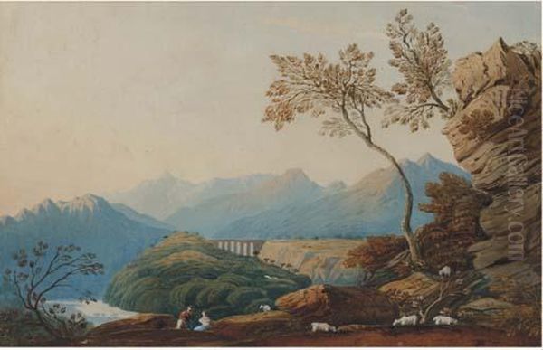Figures And Sheep Before A Viaduct - view 1