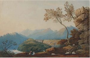 Figures And Sheep Before A Viaduct