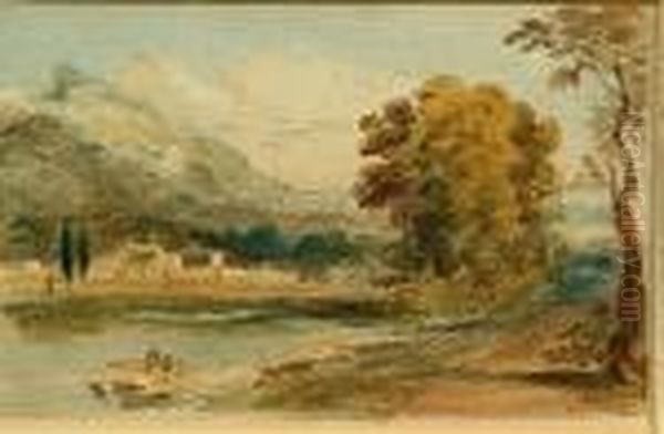 A River Landscape With Mountains Beyond - view 1