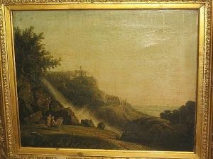 Italianate Landscape With Artist Seated Outdoors Before A Waterfall by Richard Wilson