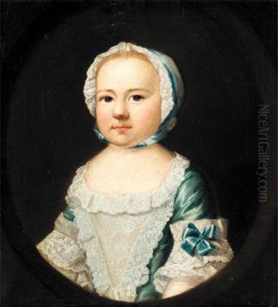 Portrait Of The Hon. Caroline 
Curzon, Daughter Of The 1st Baron Scarsdale, When A Child, Half Length, 
Wearing A Blue Silk Dress And A White Lace Cap - view 1
