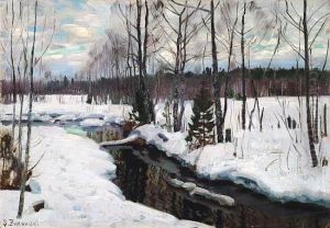 Pejzaz Zimowy Z Potokiem, Lata 20. Xx W. by Stanislaw Zukowski