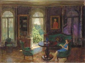 Interior With Lady In Blue by Stanislaw Zukowski