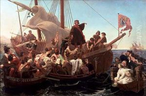 Columbus departure on the Santa Maria by Emanuel Gottlieb Leutze