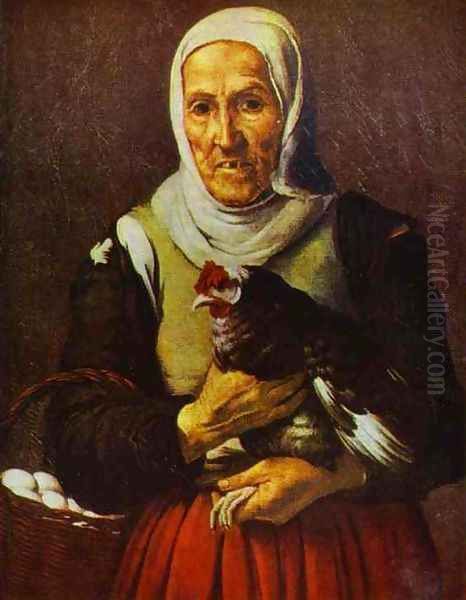 Old Woman with a Hen - view 1