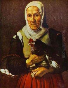 Old Woman with a Hen by Bartolome Esteban Murillo