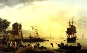 A Grand View of the Sea Shore in the Mediterranean, Enriched with Buildings by Claude-joseph Vernet