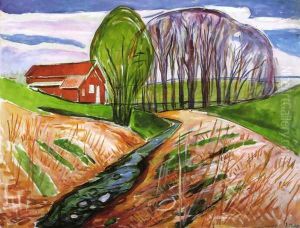 Spring landscape at the red house 1935 by Edvard Munch