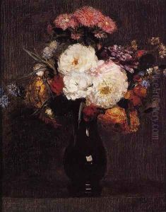 Dahlias, Queens Daisies, Roses and Corn Flowers by Ignace Henri Jean Fantin-Latour