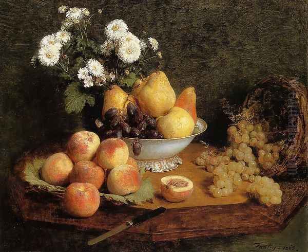 Flowers and Fruit on a Table - view 1