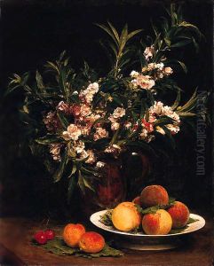 Nature morte (balsamines, p&ecirc;ches et abricots)