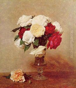Roses in a Stemmed Glass by Ignace Henri Jean Fantin-Latour