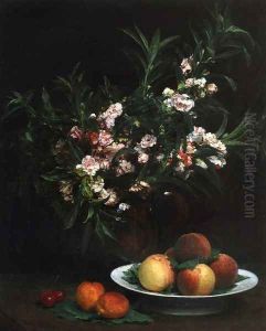 Still Life Impatiens, Peaches and Apricots by Ignace Henri Jean Fantin-Latour