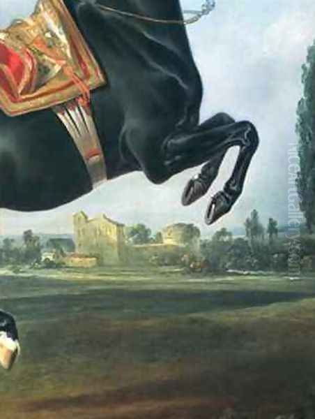 A black horse performing the Courbette - view 1