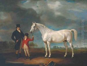 Mr Powell and his Son, with Norton, a Grey Hunter by John Snr Ferneley