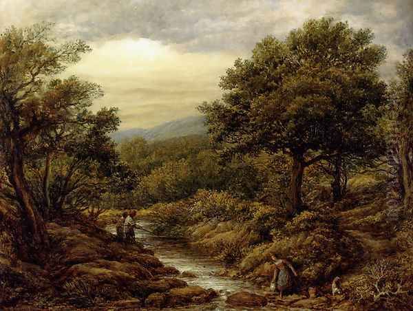 A River Landscape, With Two Boys Fishing And A Girl Fetching Water - view 1