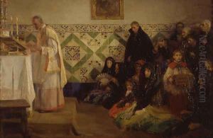 Oyendo misa Rocafort by Jose Benlliure Y Gil