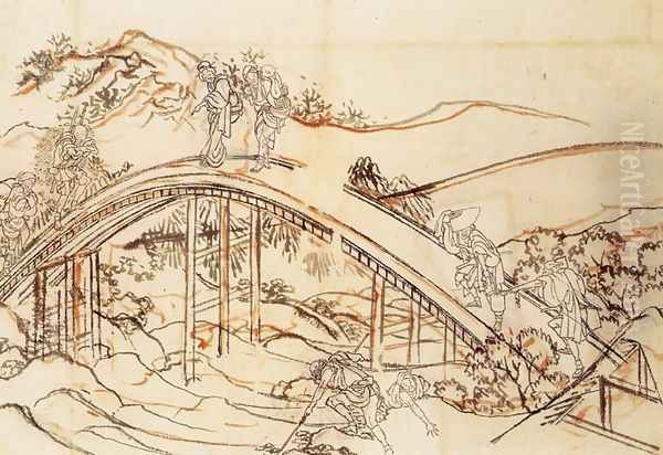 People Crossing an Arched Bridge - view 1