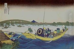 Viewing the Evening Sun at Ryogoku Bridge from Onmayagashi (Onmayagashi yori Ryogokubashi no sekiyo o miru)