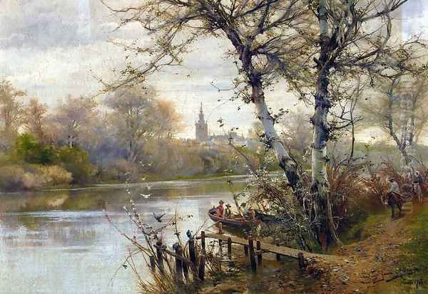 A River Landscape with Seville Beyond by Manuel Garcia y Rodriguez