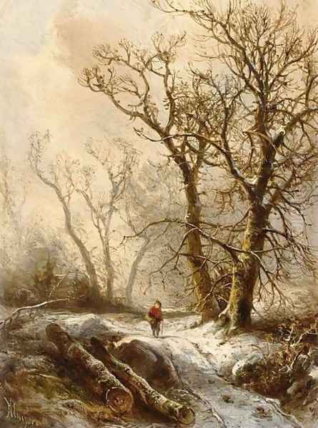 Figure in a Snowy Forest Landscape - view 1