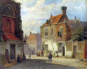 Figures in a Dutch Street I by Willem Koekkoek