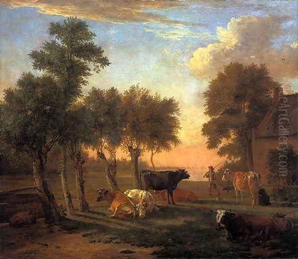 Cows in a Meadow by a Farm - view 1