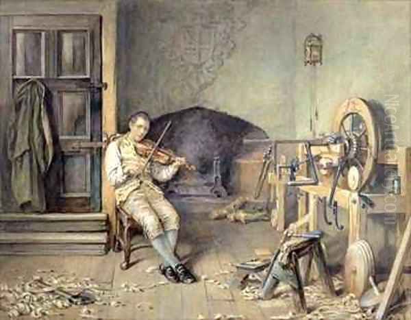 Samuel Crompton (1753-1827) Inventing his Spinning Mule - view 1