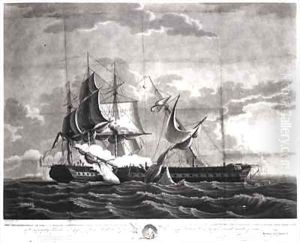 Representation of the US frigate, 'Constitution', Isaac Hull (1773-1843) Esq. Commander, Capturing His Britannic Majesty's Frigate, 'Guerriere', James R. Dacres, Esq. Commander by Thomas Birch