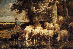 A Shepherdess With Her Flock by Charles Emile Jacque