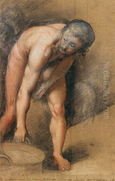 Male Figure Stooping to Lift a Cauldron - view 1