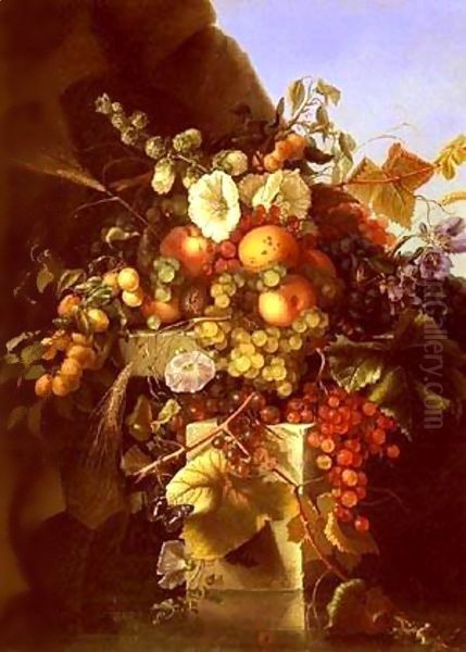Still Life With Grapes Peaches and Flowers - view 1