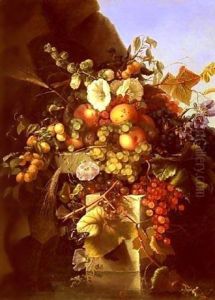 Still Life With Grapes Peaches and Flowers