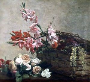 Gladioli and Roses by Ignace Henri Jean Fantin-Latour